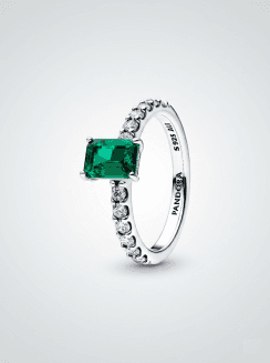 Anillo Halo Rectangular Verde Brillante