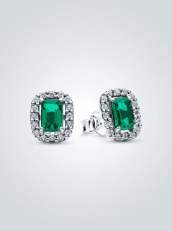 Pendientes de Botón Halo Rectangular Verde Brilllante
