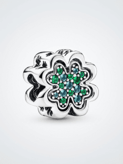Charm Trébol de Cuatro Hojas Brillante Verde y Azul