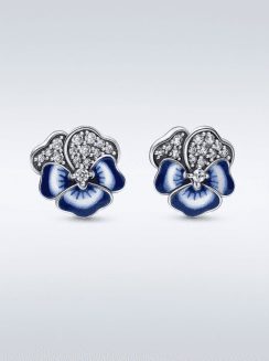 Pendientes de Botón Flor Pensamiento Azul