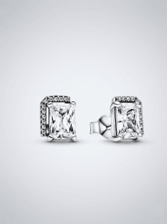 Pendientes de Botón Halo Rectangular Brillante