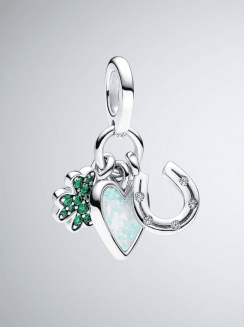 Charm Triple de Trébol de Cuatro Hojas, Corazón y Herradura
