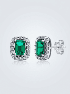 Pendientes de Botón Halo Rectangular Verde Brilllante