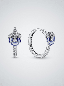 Pendientes de Aro Flor Pensamiento Azul